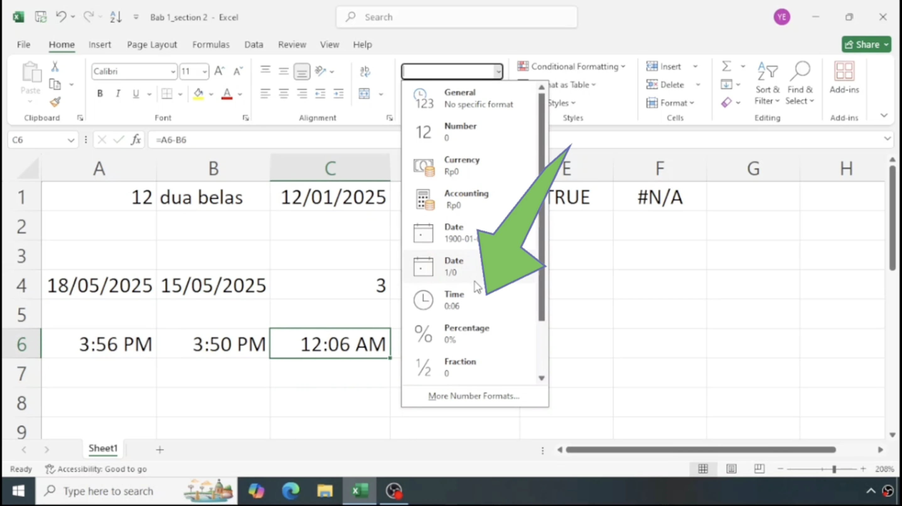 Screenshot materi kursus 2: Bekerja dengan Sel dan Range