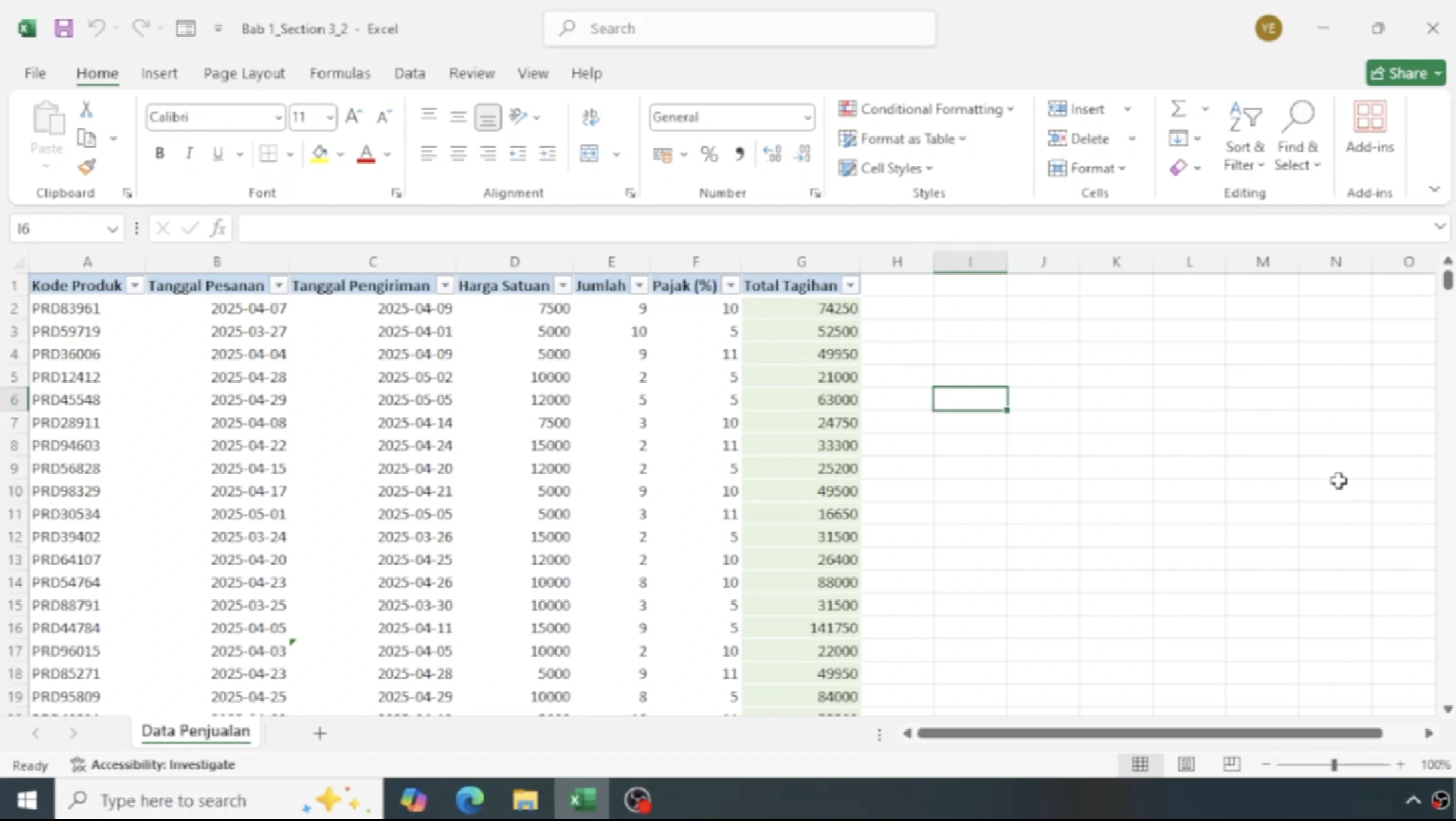 Screenshot materi kursus 5: Bekerja dengan Tabel